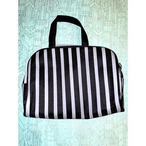 Black & Gray Striped Waterproof cosmetic toiletries Bag New NWOT